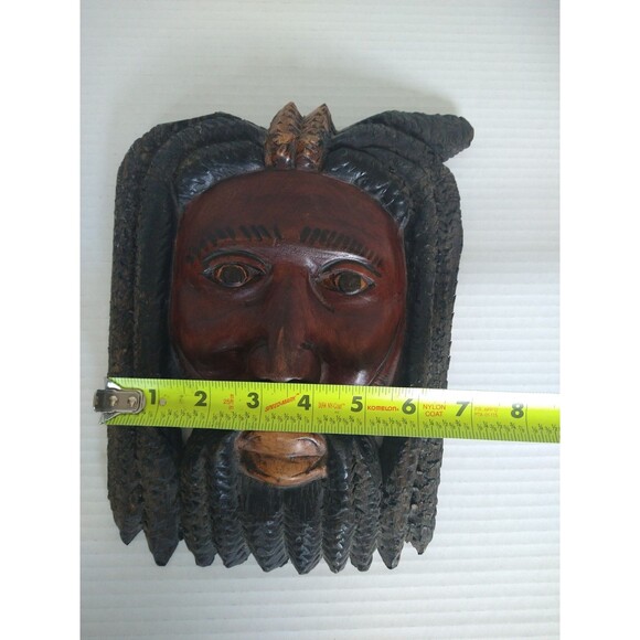 Vintage Jamaican Hand Carved Wood Mask Rasta Art Sculpture 9 x 6.5” Boho Tribal - Picture 4 of 16